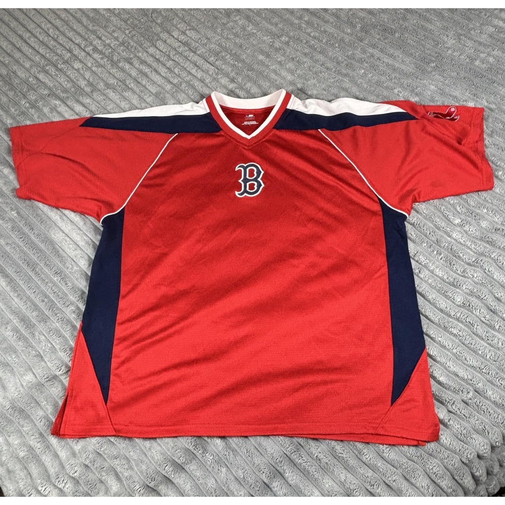 Boston Red‎ Sox Jersey Mens L  V Neck Navy Red Sleeve Logo MLB Fanatics Baseball